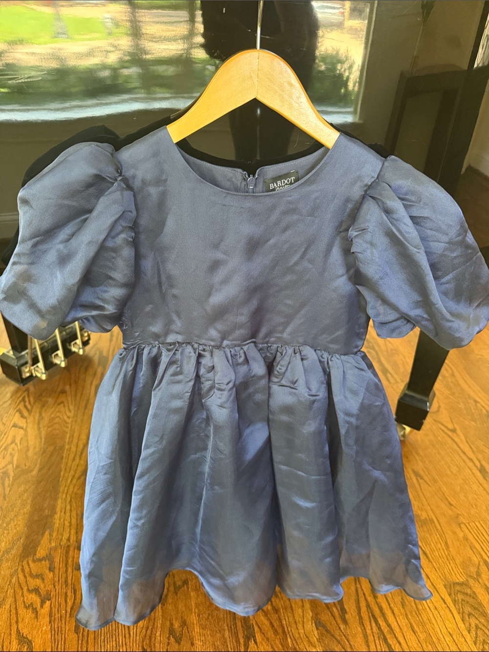 Bardot Navy Puff-Sleeve Party Dress